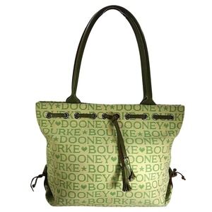 Dooney & Bourke Lexington Shopper Tote Bag Purse Cream Green Heart Stars COA